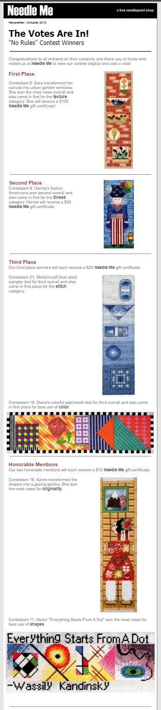 Needle Me Newsletter WInners